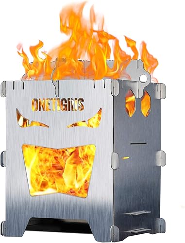 OneTigris Estufa de camping para mochileros, portátil, plegable, estufa de leña para senderismo al aire libre, picnic, barbacoa, acero inoxidable