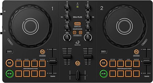 AlphaTheta DDJ‑FLX2 Compact 2‑Channel DJ Controller — Streaming‑Ready, Smart Fader & Smart CFX — Works with rekordbox, djay & Serato DJ Lite — Phone, Tablet & PC/Mac