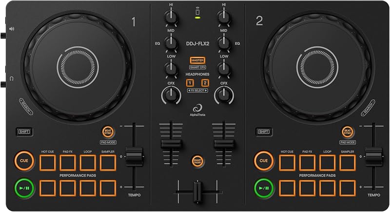AlphaTheta/Pioneer DJ DDJ-FLX2 Beginner DJ Controller – Portable USB-Powered 2-Channel Controller with Professional Layout – Compatible with Music Streaming Services – Perfect for New DJs