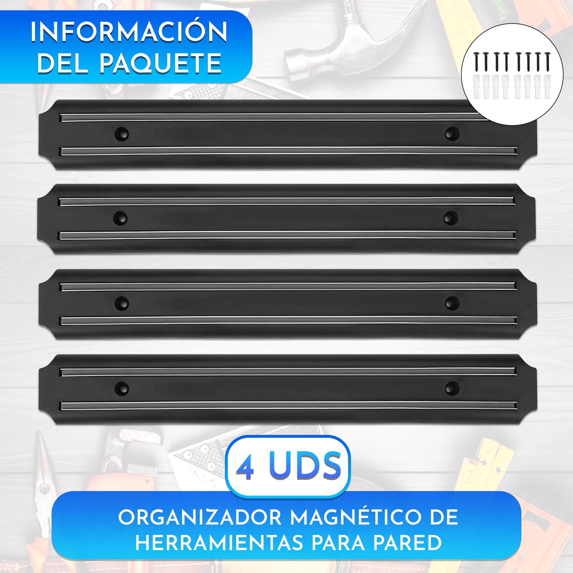 Organizador herramientas pared magnetico 4 uds 33 cm x 5 cm iman