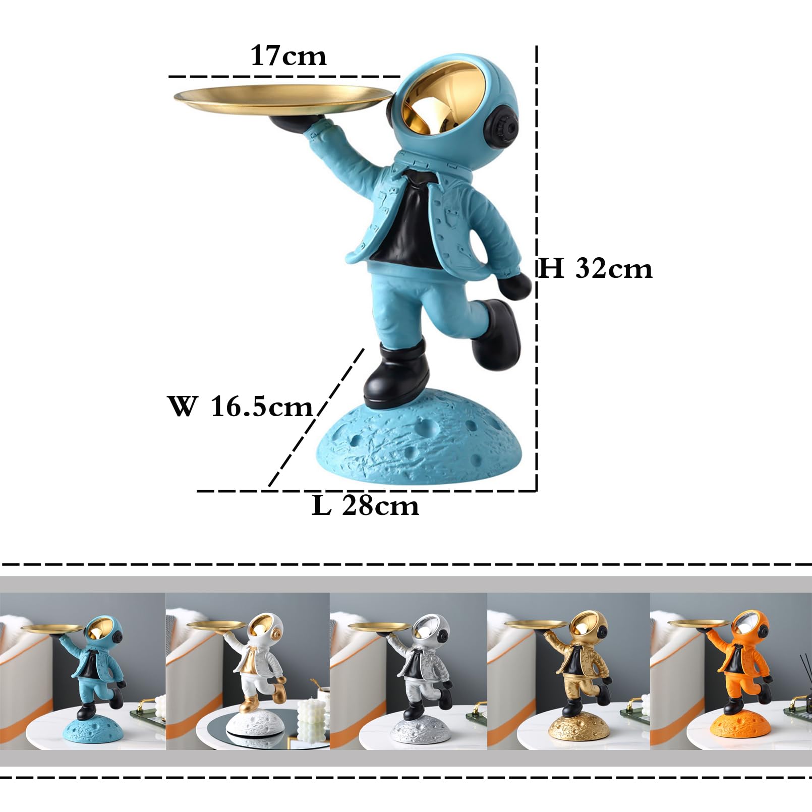 Cutfouwe Estatua de la Figura del Astronauta - AstronautenTableta decoración tazón de Dulces, Bandeja de Joyas, Bandeja de Llaves Decoración de Escritorio para el hogar y la Oficina,Oro,A