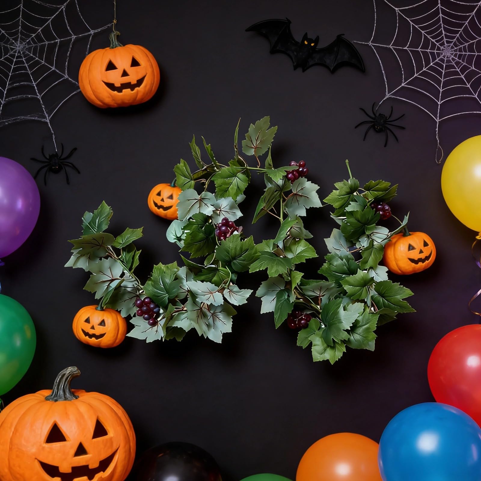 200 cm künstliche Weinblattgirlande mit Trauben, realistische grüne Ranken für Wand, Hängedeko für Hochzeit, Party, Zuhause und Halloween-Dekor, flexibel formbar