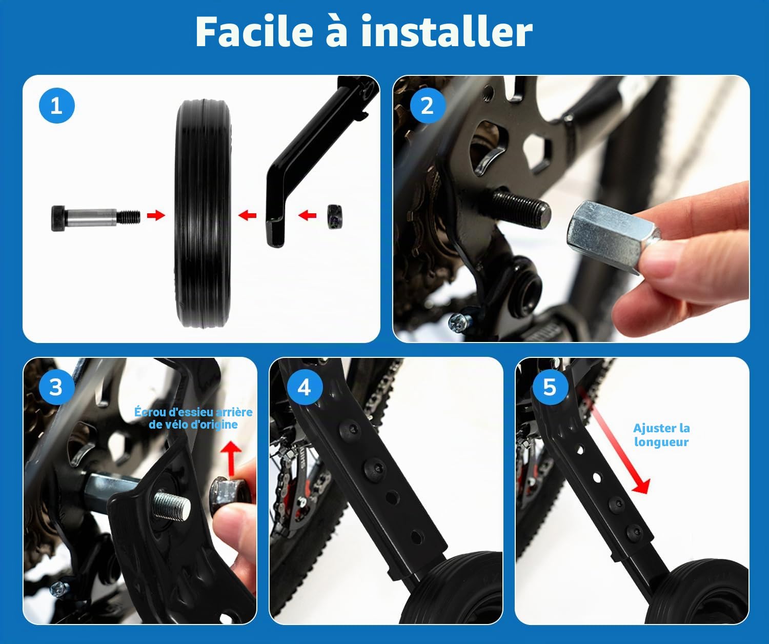 MOSHAY Roue de vélo pour adulte - Convient pour les roues de vélo épaisses de moins de 300 livres - 24 26 28 29 pouces - Acier inoxydable haute performance (noir)
