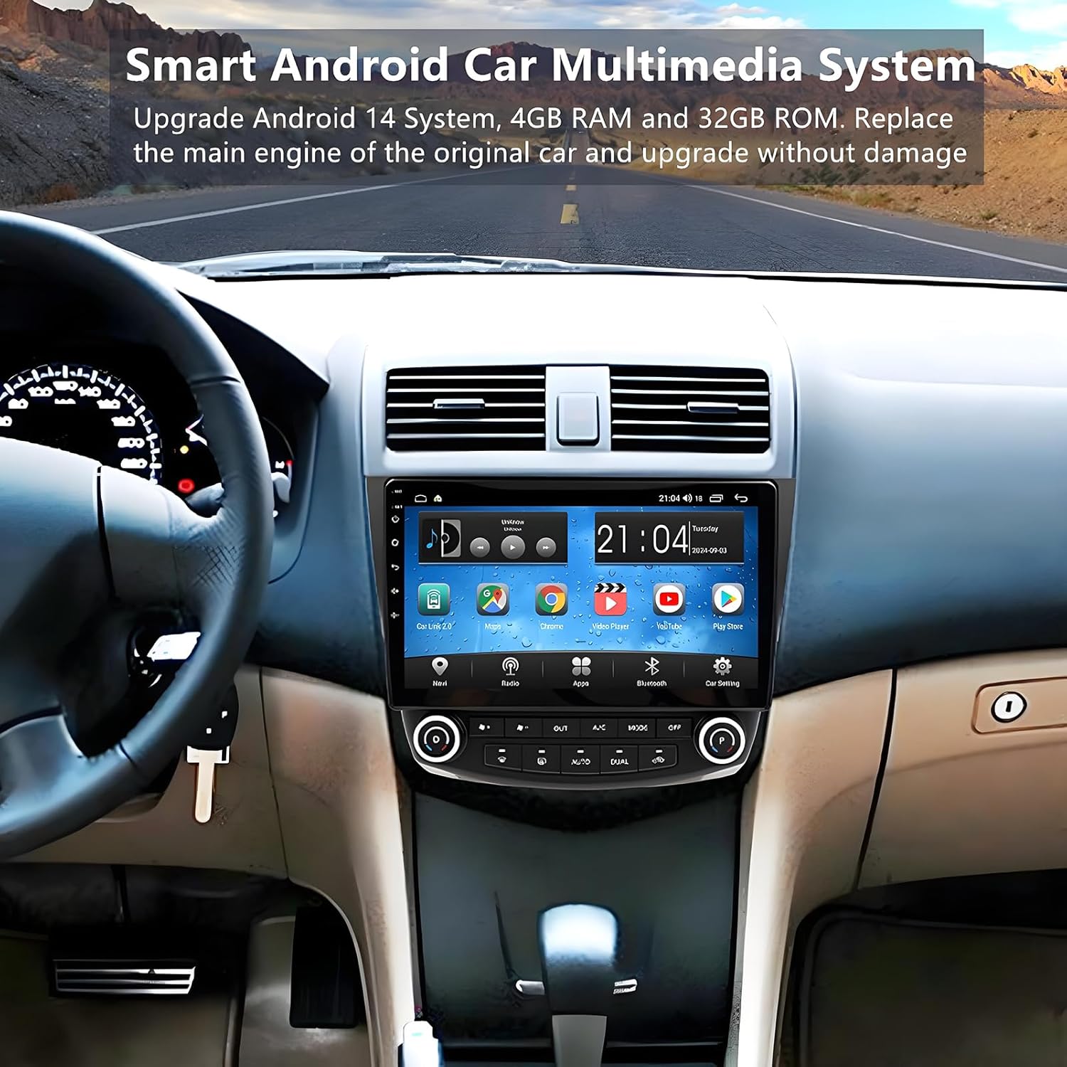Car Radio for Honda Accord 2003-2007: 4G+32G Android 14 Stereo Replacement with Wireless CarPlay Android Auto - 10.2 inch Touchscreen Head Unit with GPS Bluetooth WiFi