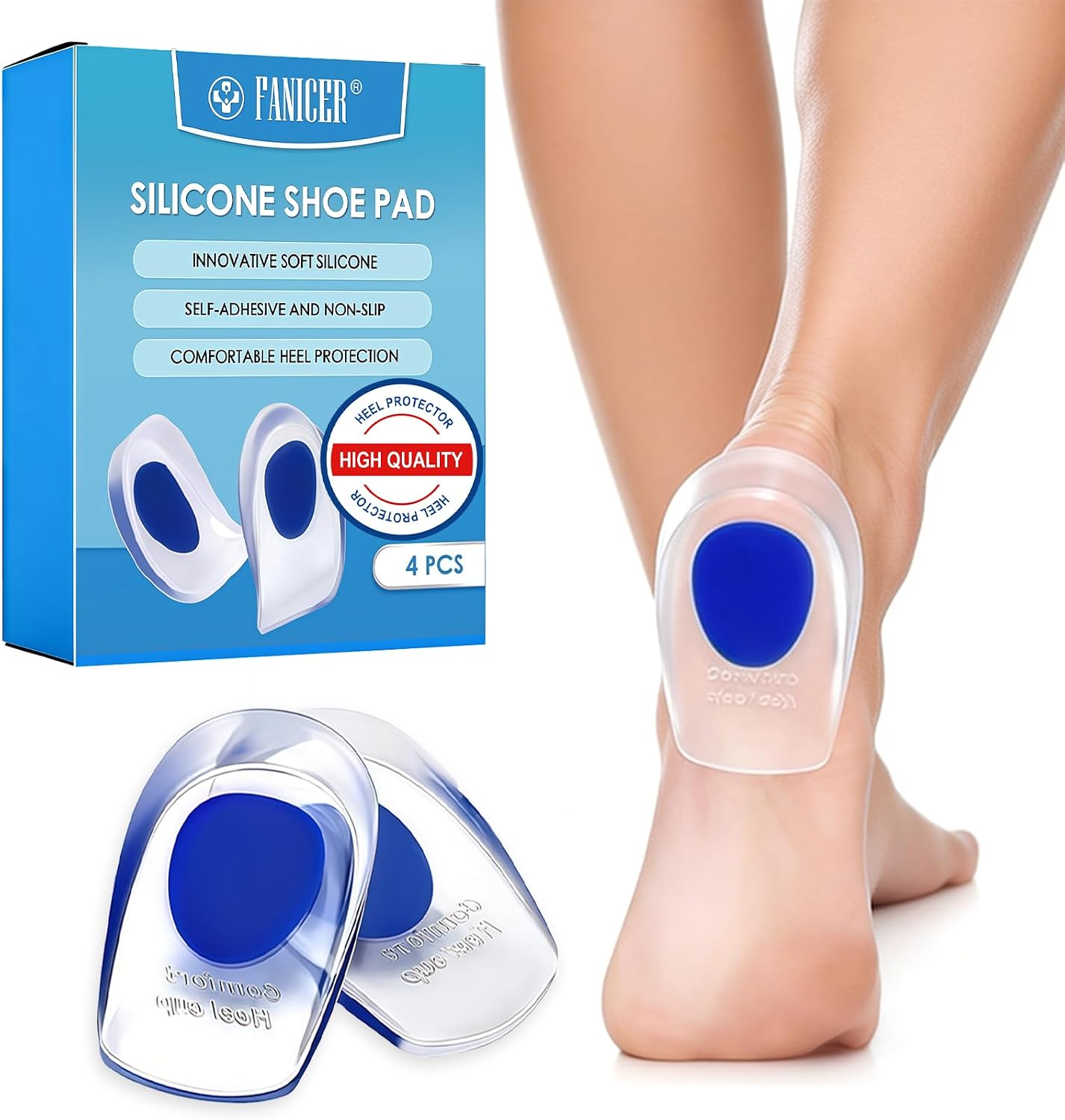 2 Pairs Heel Cushion Insoles Blue Large Professional Heel Cushion Inserts Heel Pad Heel Protection for Shoes Orthopaedic for Relieving Plantar Fasciitis Suitable for Men and Women
