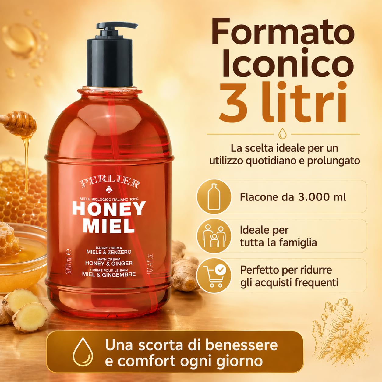 Perlier Honey Miel - Bagno Crema Miele e Zenzero, 3L