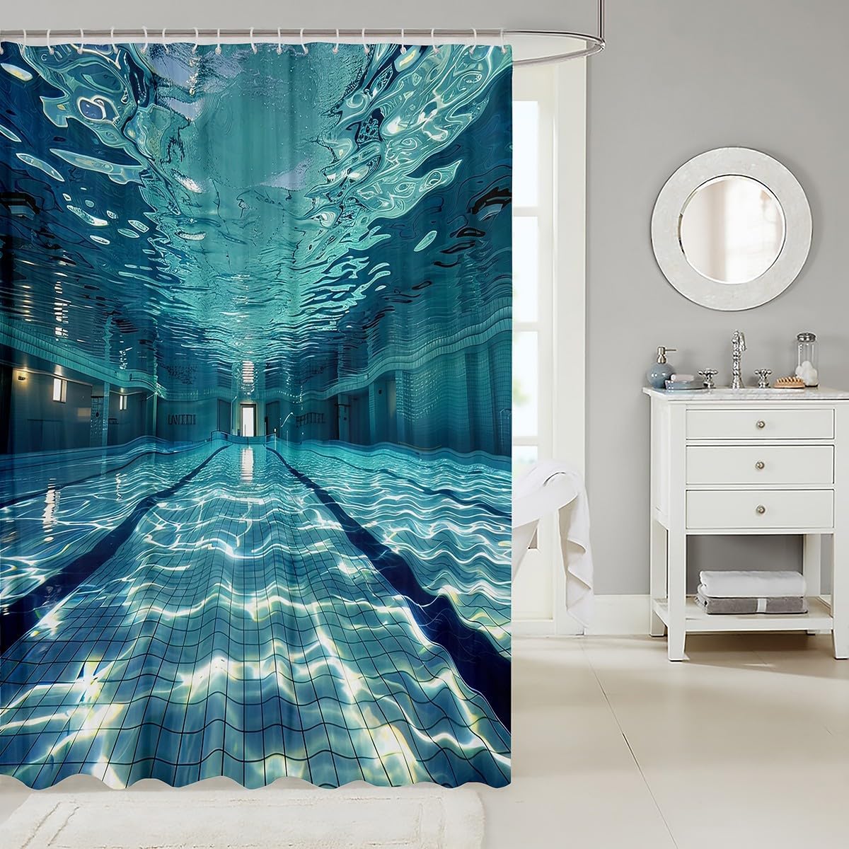 Erosebridal Swimming Pool Waterproof Bathroom Curtain Swimming Sport Bath Curtain, Blue Shower Curtain Underwater View Relaxing Exercise Bathroom Curtains, Hobby Leisure Activity Theme Shower Set