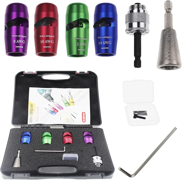 Nihfien Wire Stripper for Drill, 8/10/12/14 AWG Electric Wire Stripper, Wire Twister Tool for AWG, Electrician Wire Stripping and Twisting Tool Set (8pcs)