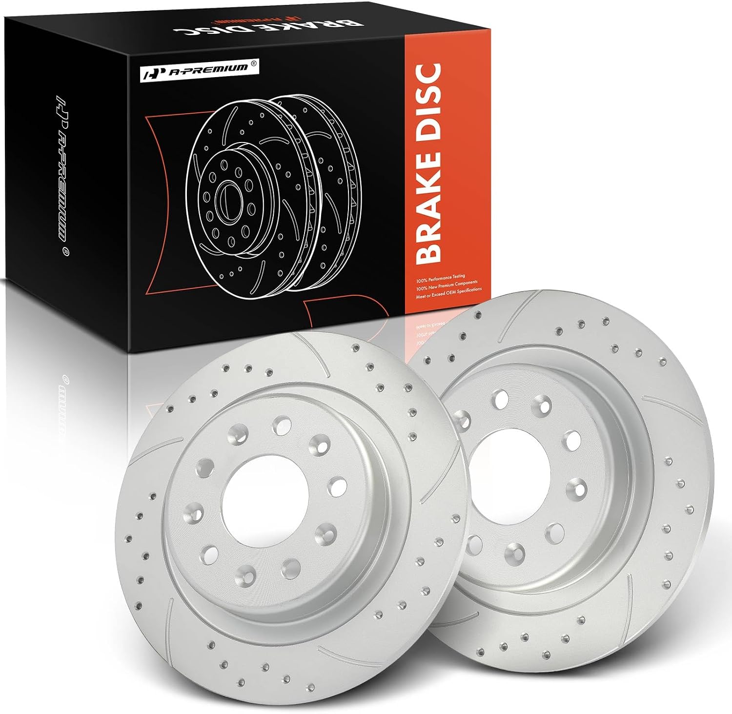 A-Premium 11.34 inch (288mm) Rear Drilled and Slotted Disc Brake Rotors Compatible with Select Chevrolet, GMC and Buick Models - Equinox, Malibu, Terrain, LaCrosse, Regal Sportback, Envision, 2-PC Set
