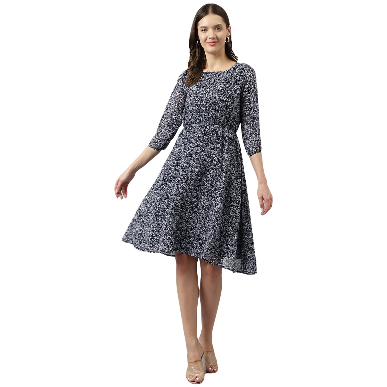 KERI PERRYWomen's Georgette Textured Print Fit & Flared Western Dress | Dress for | A line | Anarkali Dress | Gown Dress | Western Dress | Exclusive Dress | Bollywood Dress | Dresss | Fashion