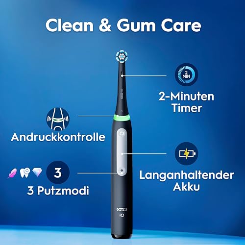 Oral-B Brosses à Dents Electriques iO 3 Duo avec 2 Brossettes de Rechange, Noire et Rose - 3 Modes de Brossage dont Douceur et Blancheur, Capteur de Pression sur les Gencives, Batterie Rechargeable - 4