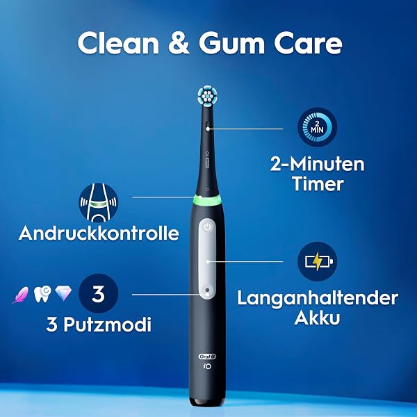 Oral-B iO Series 3 Plus Edition Elektrische Zahnbürste mit 3 Aufsteckbürsten, Schwarz - Electric Toothbrush, GUT GETESTET von STIFTUNG WARENTEST, Inkl. 3 Putzmodi für Zahnpflege - 5