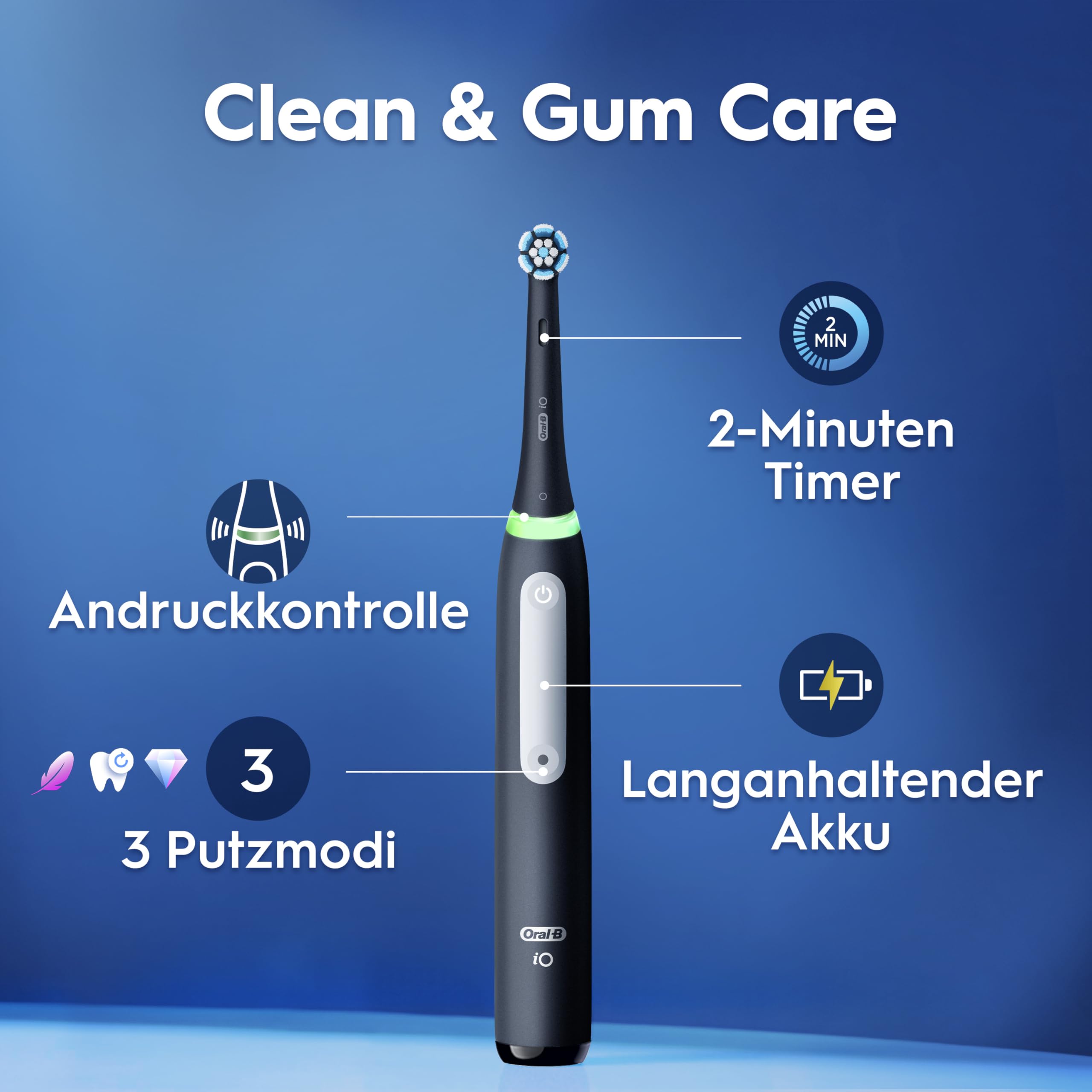 Oral-B iO Series 3 Plus Edition Elektrische Zahnbürste mit 3 Aufsteckbürsten, Schwarz - Electric Toothbrush, GUT GETESTET von STIFTUNG WARENTEST, Inkl. 3 Putzmodi für Zahnpflege - 5