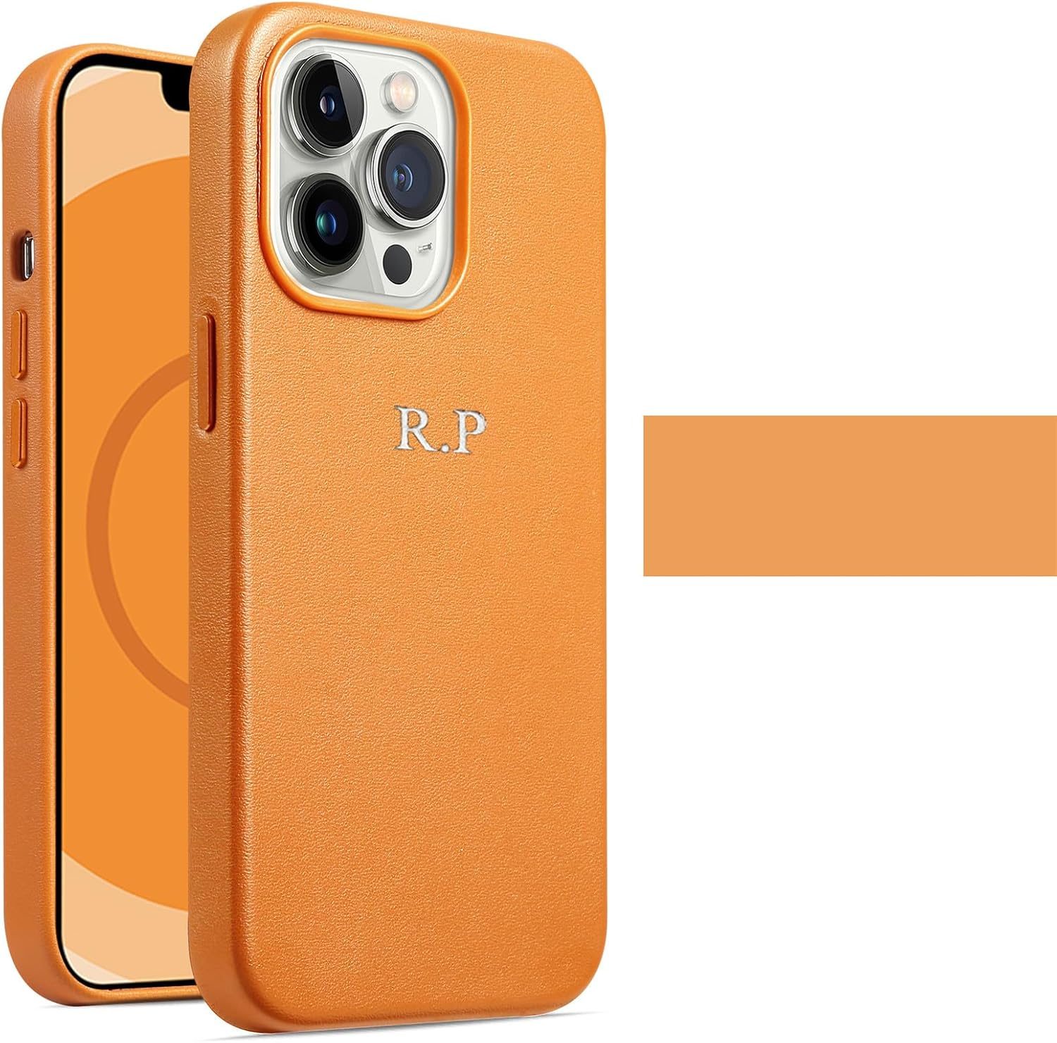 Personalise Gold Silver Initial Letters Leather PU Case Compatible with MagSafe for iPhone 17 14 12 13 15 16 Pro Max 17 air 17 pro 14 15 16 Plus Luxury Magnetic Covers (Orange)
