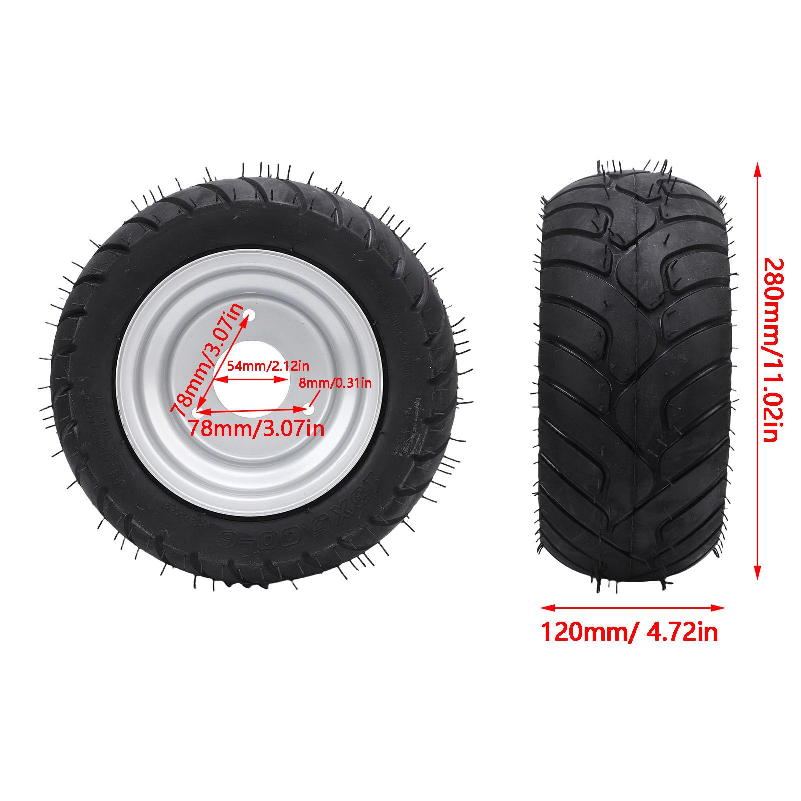 CCYLEZ 13x5.00-6 ATV-Reifen mit Felgen, 6-Zoll-Reifen und Rädern, Gummi-Laufreifen und Radbaugruppe für ATV UTV Go Karts Carts Mini Bikes Mäher, 13/5.00-6