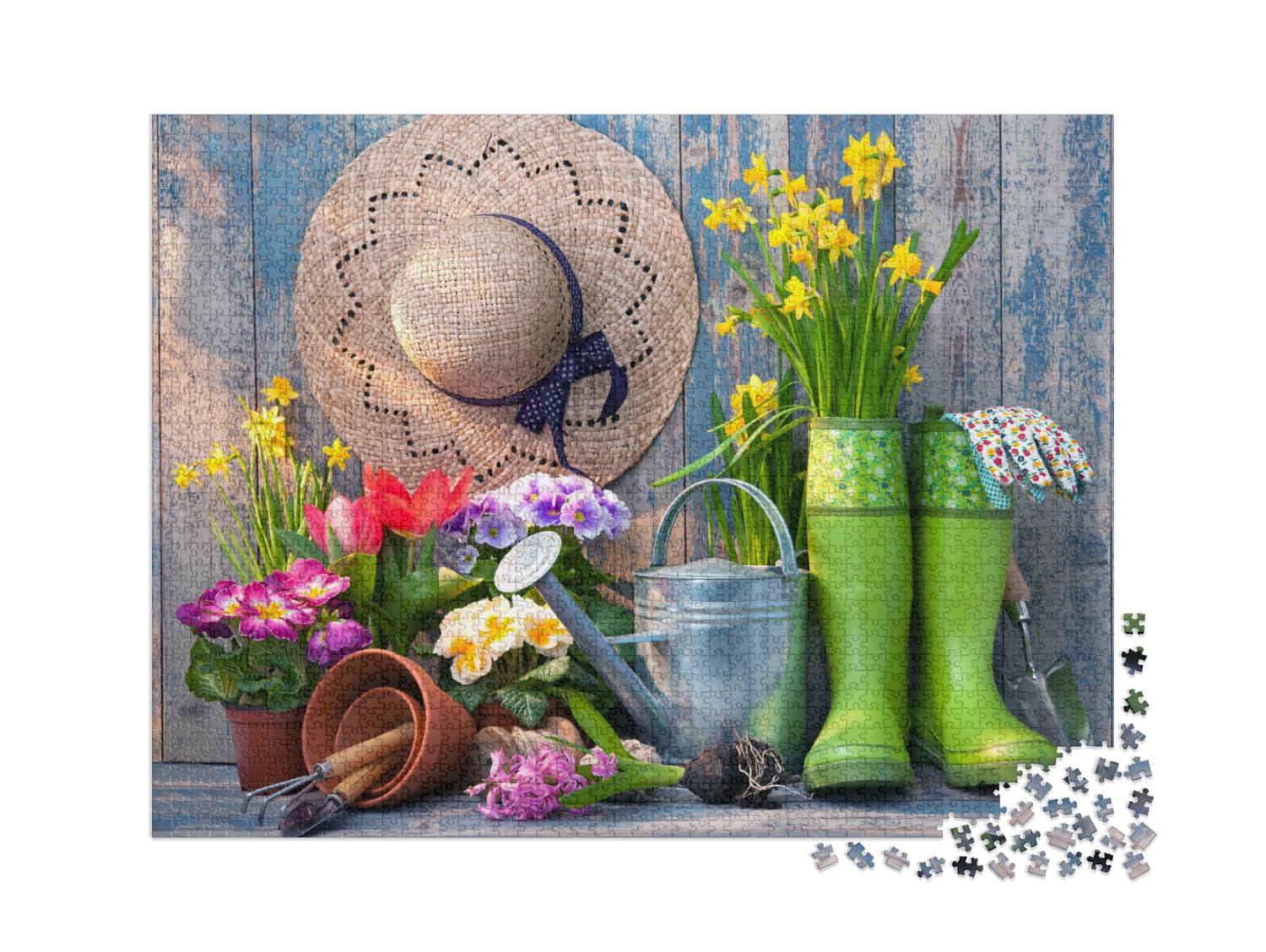 puzzleYOU : Puzzle de 2000 pièces « Outils de Jardinage et Fleurs sur la terrasse dans Le Jardin »