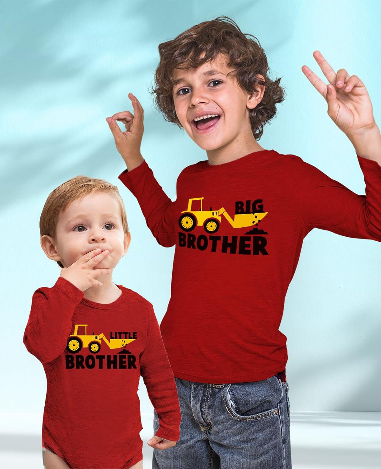 Tstars Tractor Big Brother Little Brother Matching Outfits Sibling Long Sleeve Shirts - Image 2