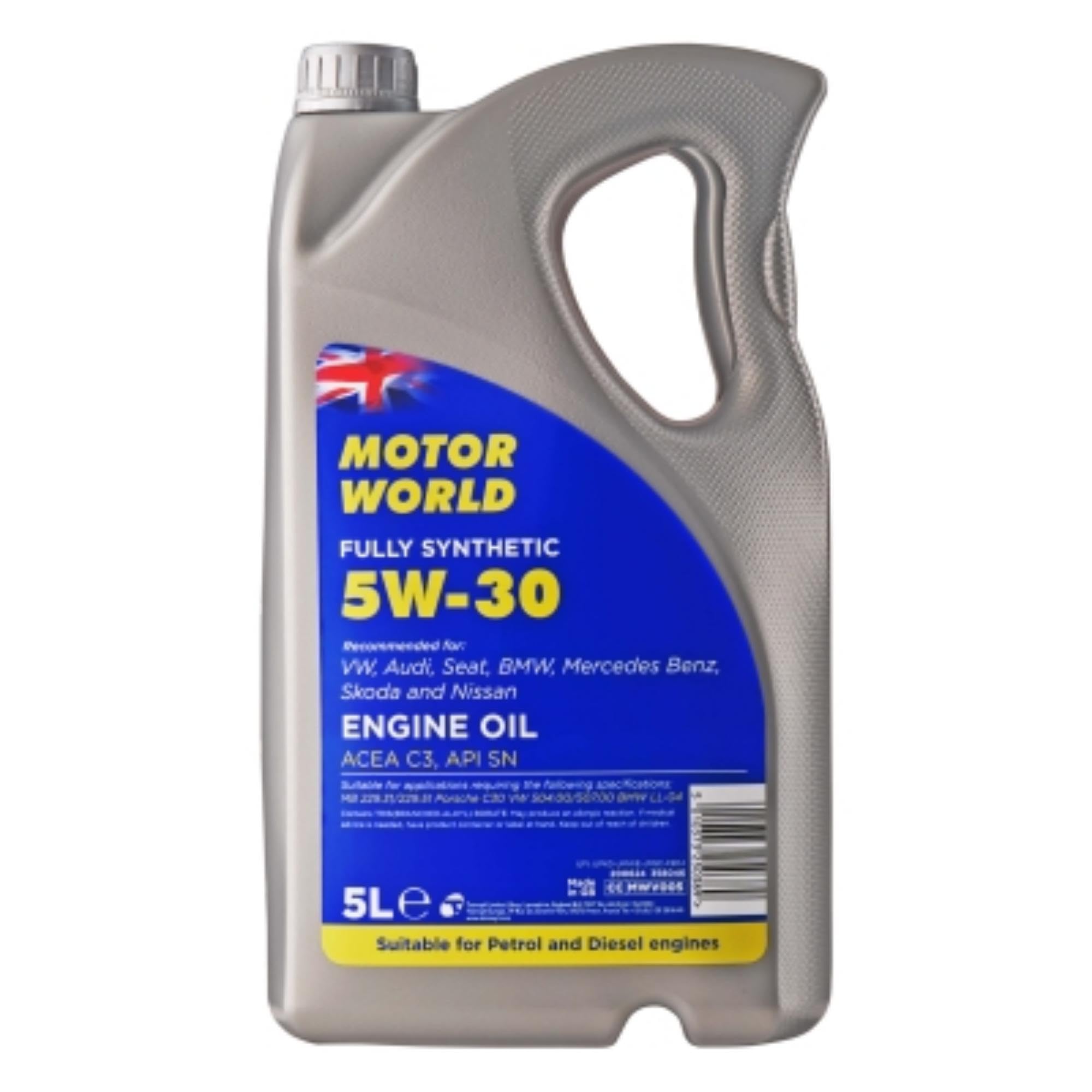 MOTORWORLD Fully Synthetic C3 Engine Oil 5W-30 – Premium Full Synthetic Motor Oil for VW, Low SAPS, ACEA C3 Approved – 5L