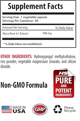 Miniatura 5 de Cápsulas orgánicas de raíz de maca para mujeres y hombres  Raíz de MACA 41 400 mg  píldoras de refuerzo de la libido, vitaminas del estado de ánimo