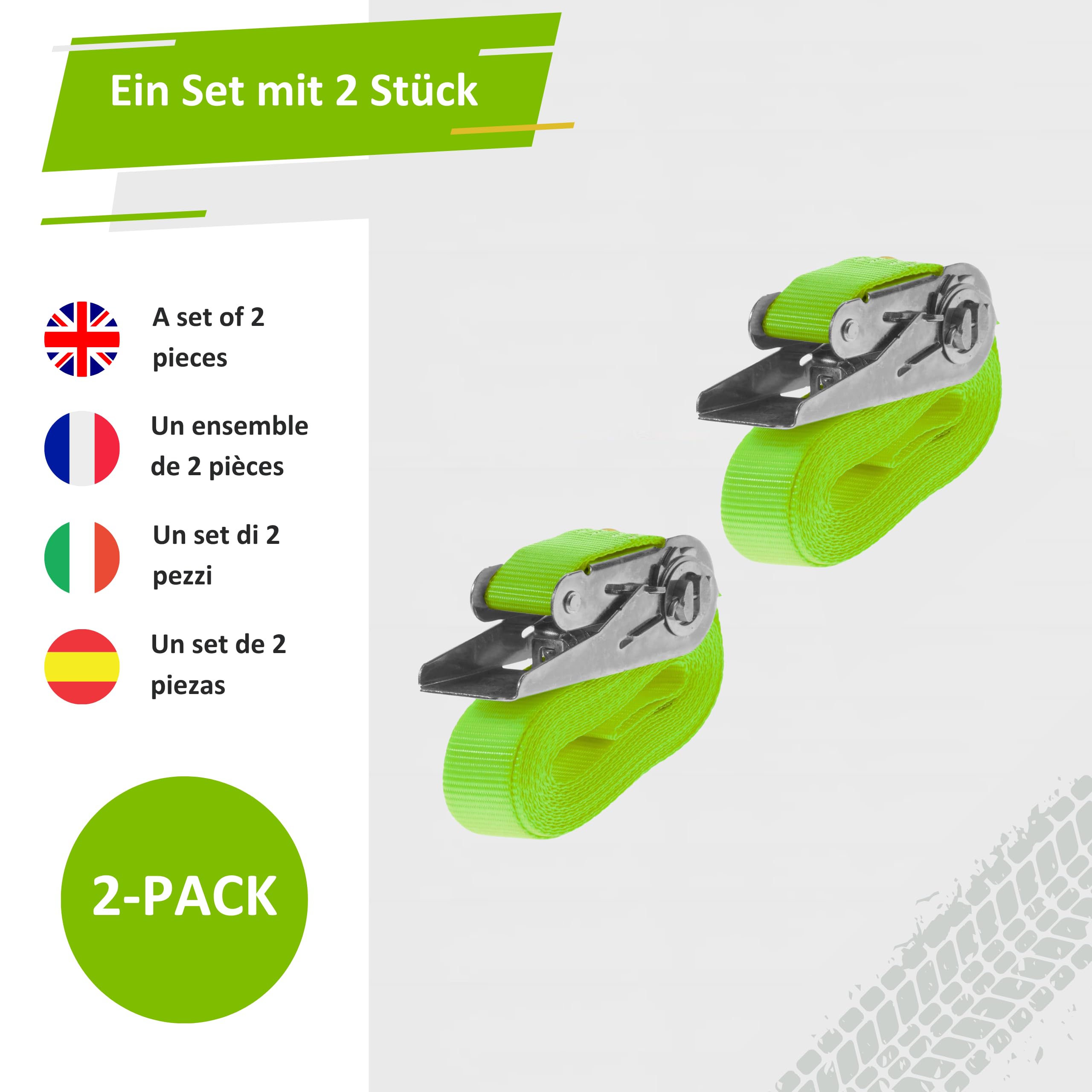 INTAKO Pasy transportowe z napinaczem 6 m 800 kg 25 mm - 2 sztuki (Ergolash/Zielony) do bagażu i motocykla