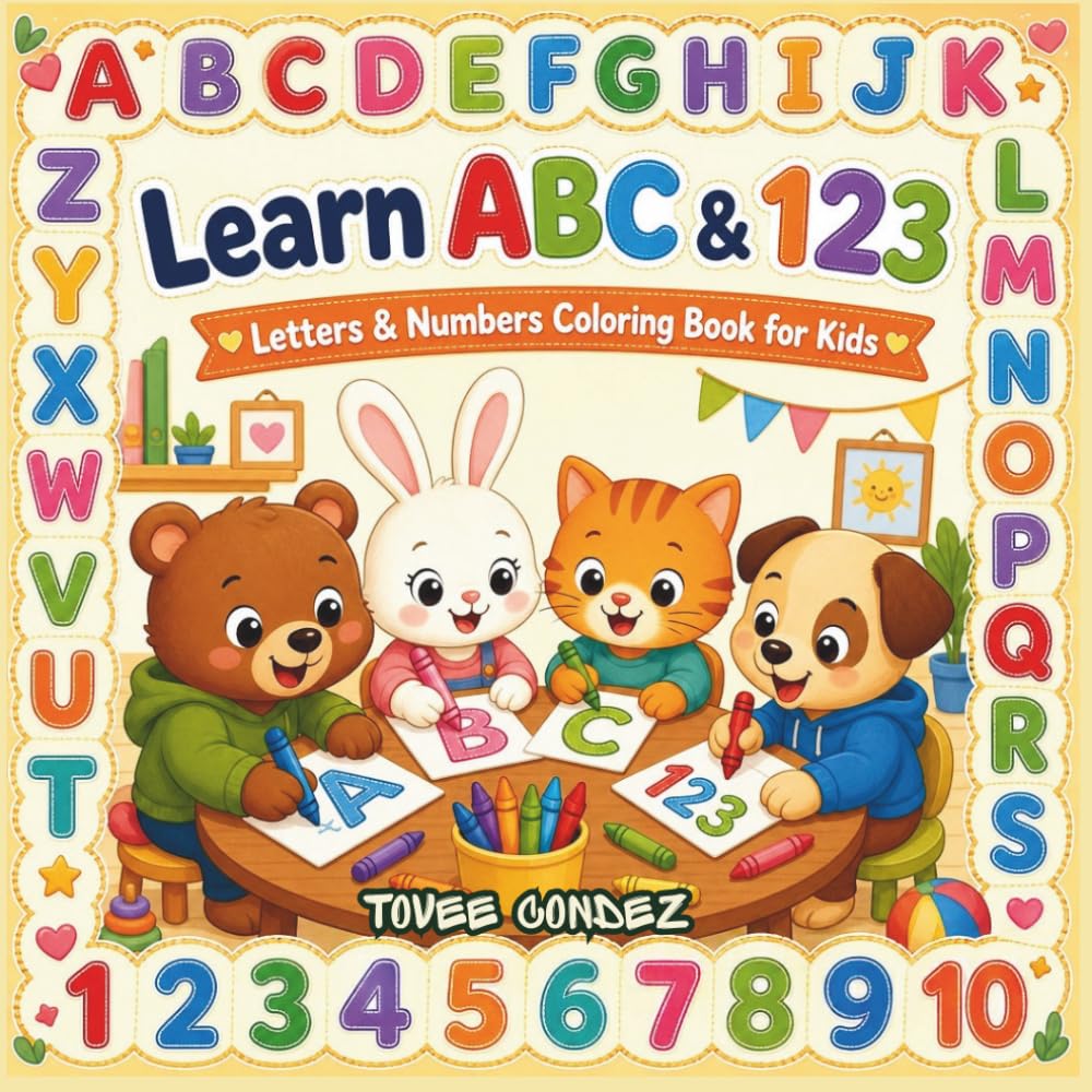 Learn ABC & 123: Alphabets and Numbers Coloring Book for Kids: Fun Alphabet and Number Coloring Activities for Preschoolers, Kindergarteners, and Early Learners