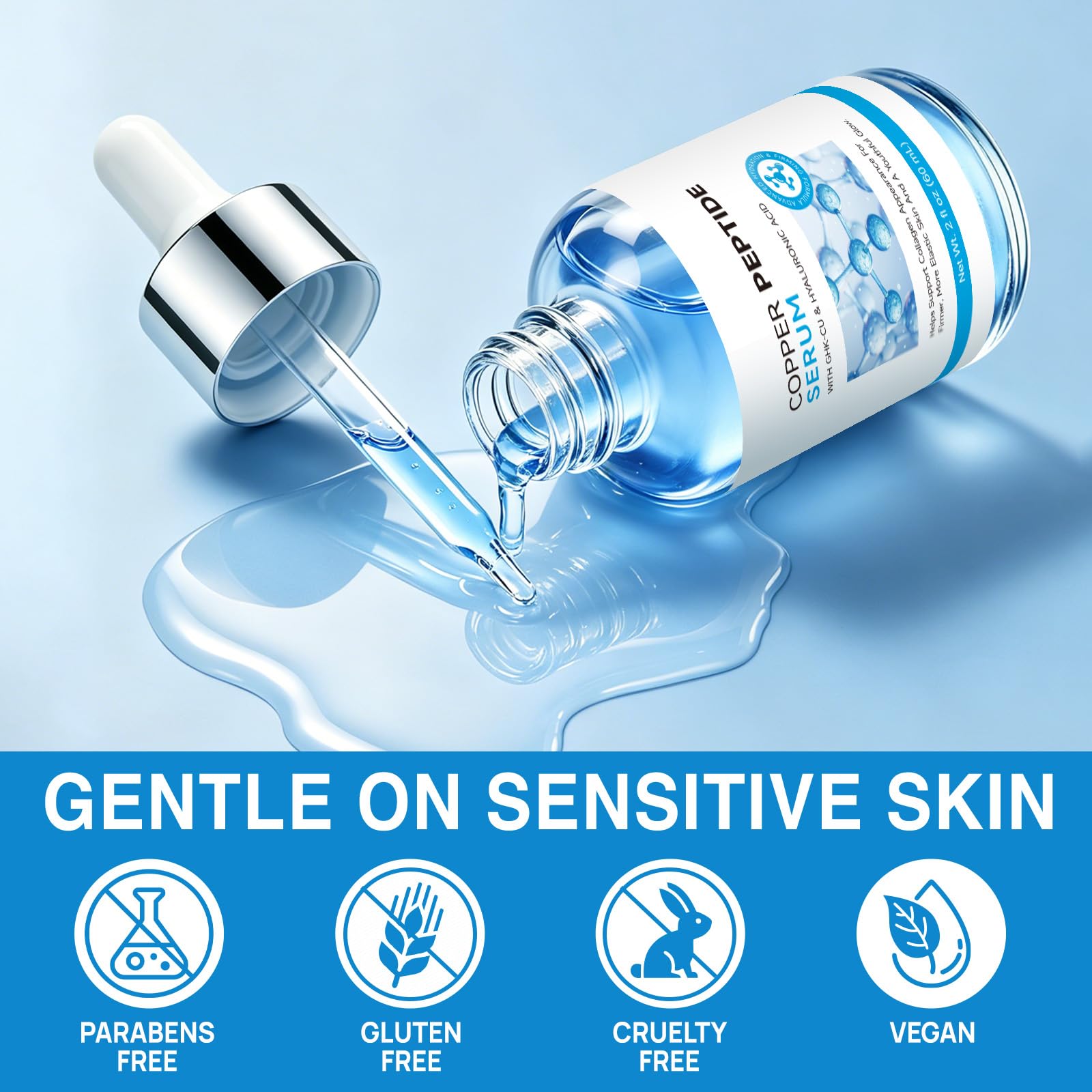 Serum do twarzy z peptydem miedzi, 120 ml, przeciw starzeniu się skóry dla kobiet i mężczyzn, nawilżające serum peptydowe, ujędrniająca pielęgnacja skóry twarzy i szyi, przeciw zmarszczkom i drobnym