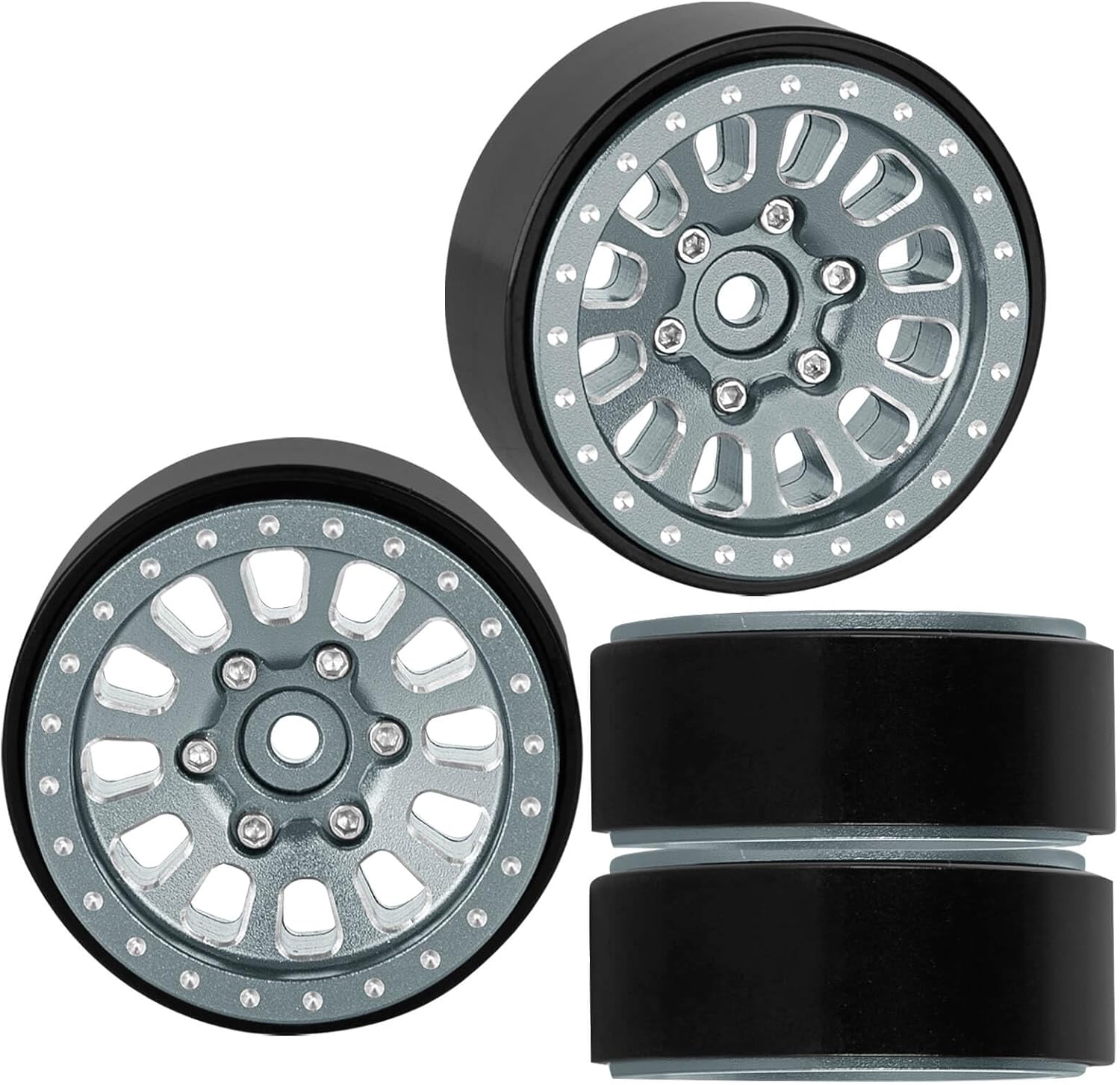 1.3" Beadlock Wheel Rims for TRX4M 1/18 SCX24 1/24 RC Crawler Car,(4PCS) Aluminum RC Truck Tires Wheels Rims,Titanium