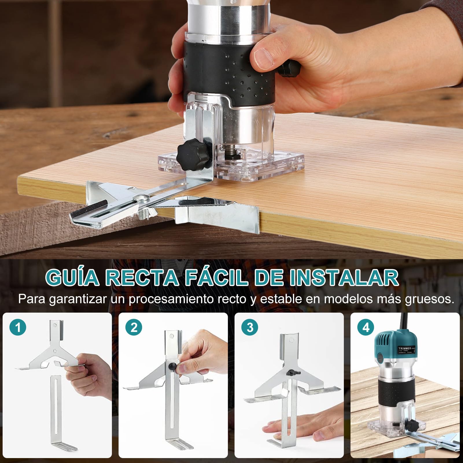 Fresadora de Madera Rebajadora Eléctrica 800W 30000RPM, 6 Velocidades Variables, con 15 Piezas de 1/4" Router Bits, para la Bricolaje Talla de Recorte