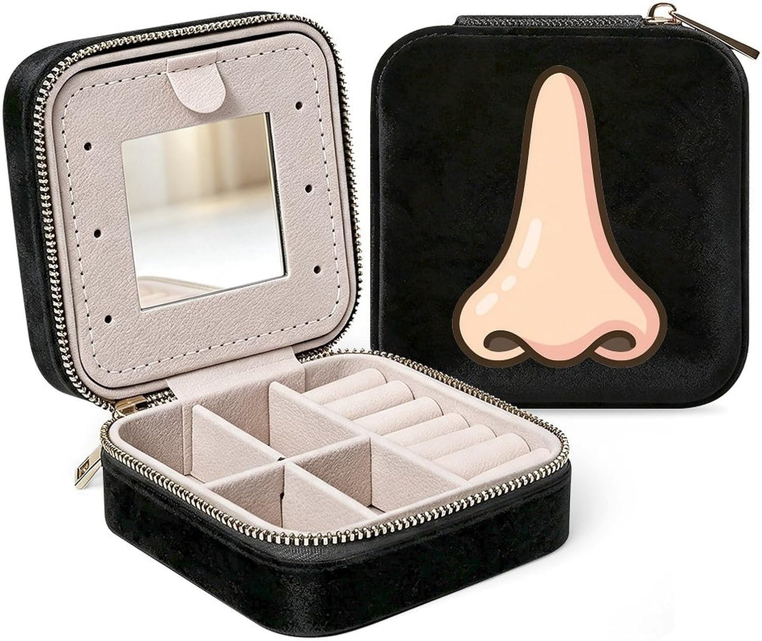 Human Nose Travel Jewelry Box with Mirror Black-style