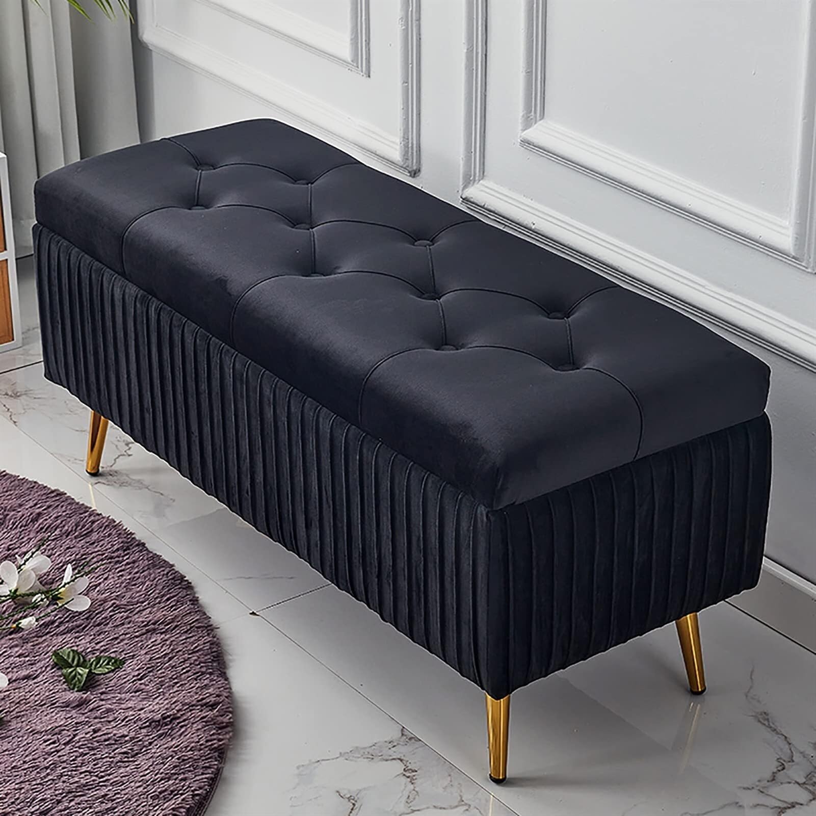 Banc à chaussures confortable avec rangement velours pour votre entrée