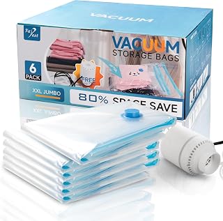 6 Pack XXL Jumbo Vacuum Storage Bags with Electric Air Pump, Space Saver Bags,Compression for Comforters and Blankets,Duvets,Pillows,Travel(47.2x35 in)