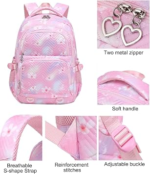 JiaYou Girls Cherry Blossom backpack lightweight with a large capacity, perfect for elementary and middle school(Pink,25 Liters)