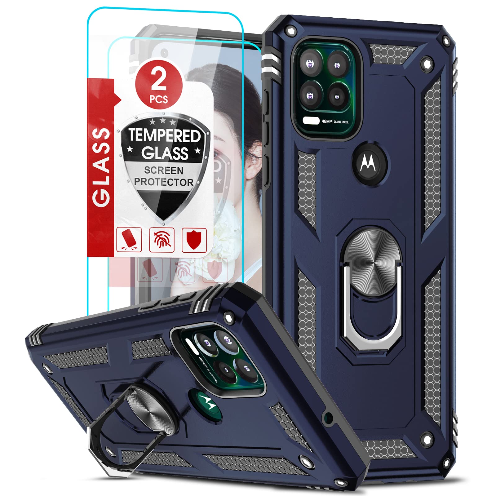 LeYi for Moto G Stylus 5G Case, Motorola G Stylus 5G Case with [2 Pack] Tempered Glass Screen Protector, Military Grade Protective Phone Case Cover with Kickstand Ring for Motorola G Stylus 5G, Blue