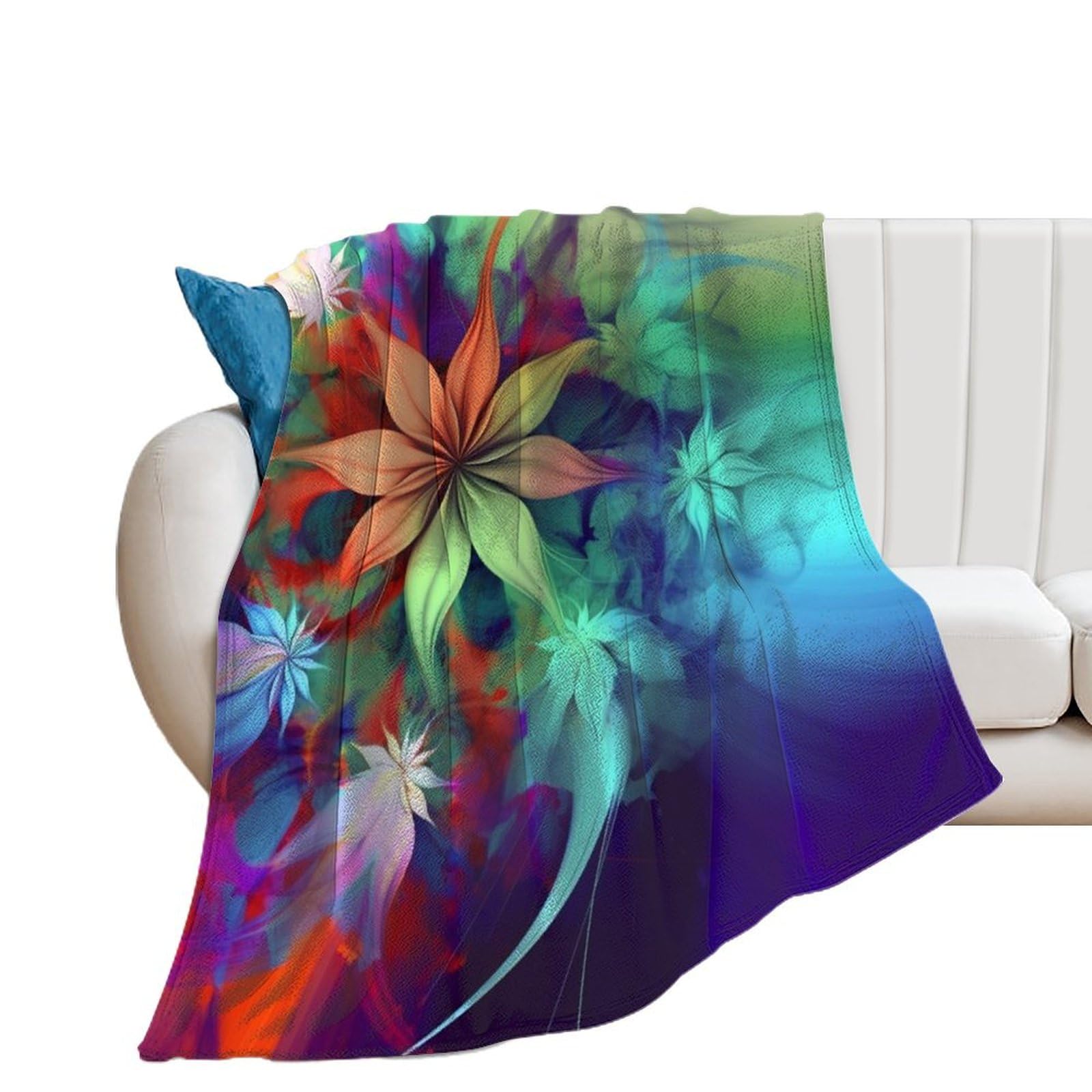 Couverture flanelle motif floral abstrait 150x200cm pour lit et canapé