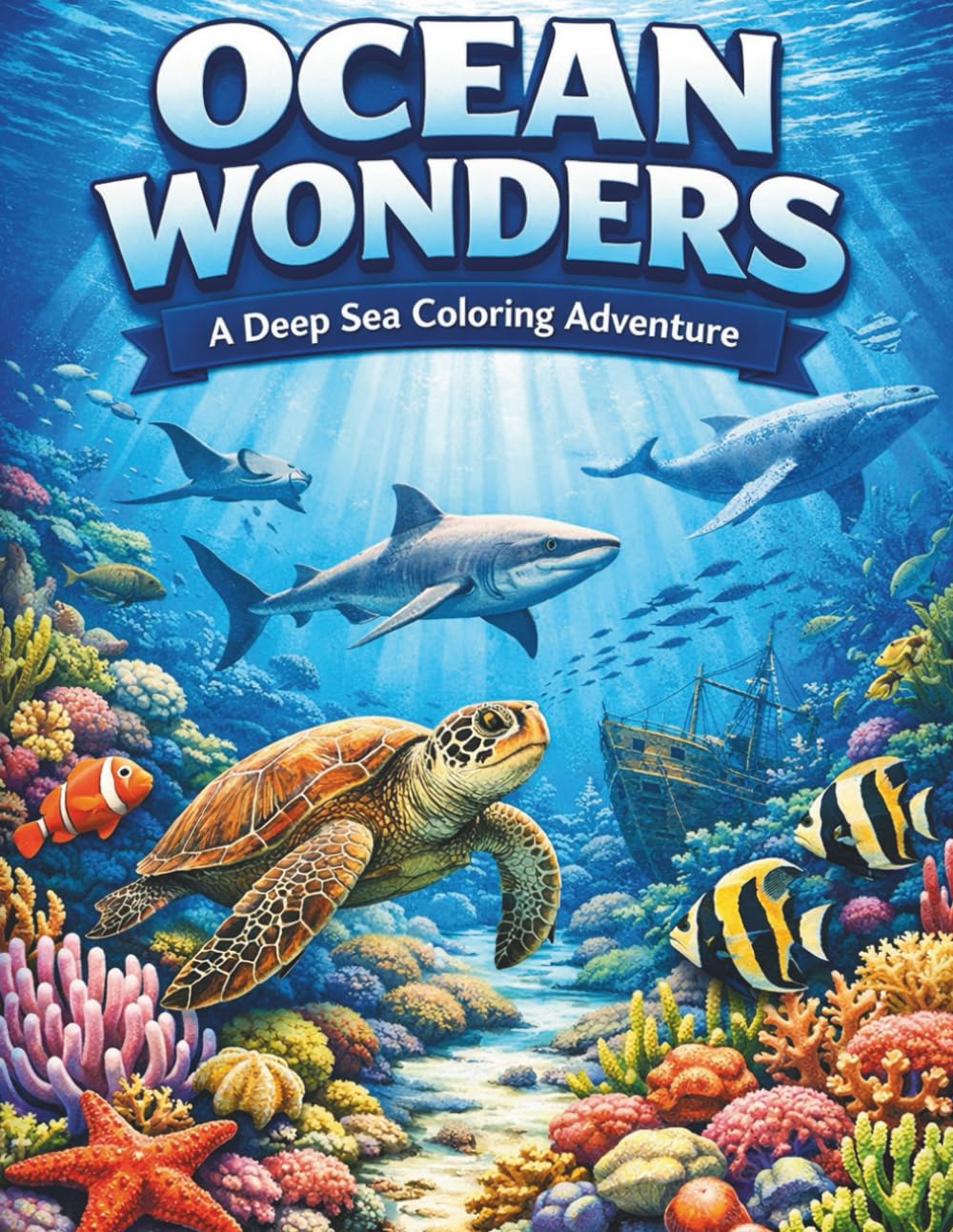 Ocean Wonders: A Deep Sea Coloring Adventure: A Fun and Detailed Ocean Coloring Book for Kids Ages 4–8 Featuring Sea Animals, Coral Reefs, Sharks, Turtles & More