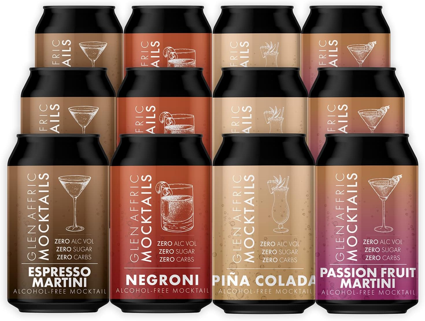 Glen Affric Sugar Free Mocktail Drink (330ml x 12 Cans Mixed Pack)-Diet Cocktails-Zero Calorie Mocktails-Non Alcoholic Drinks-Alcohol Free Drinks-(Mocktail Expanded Case)