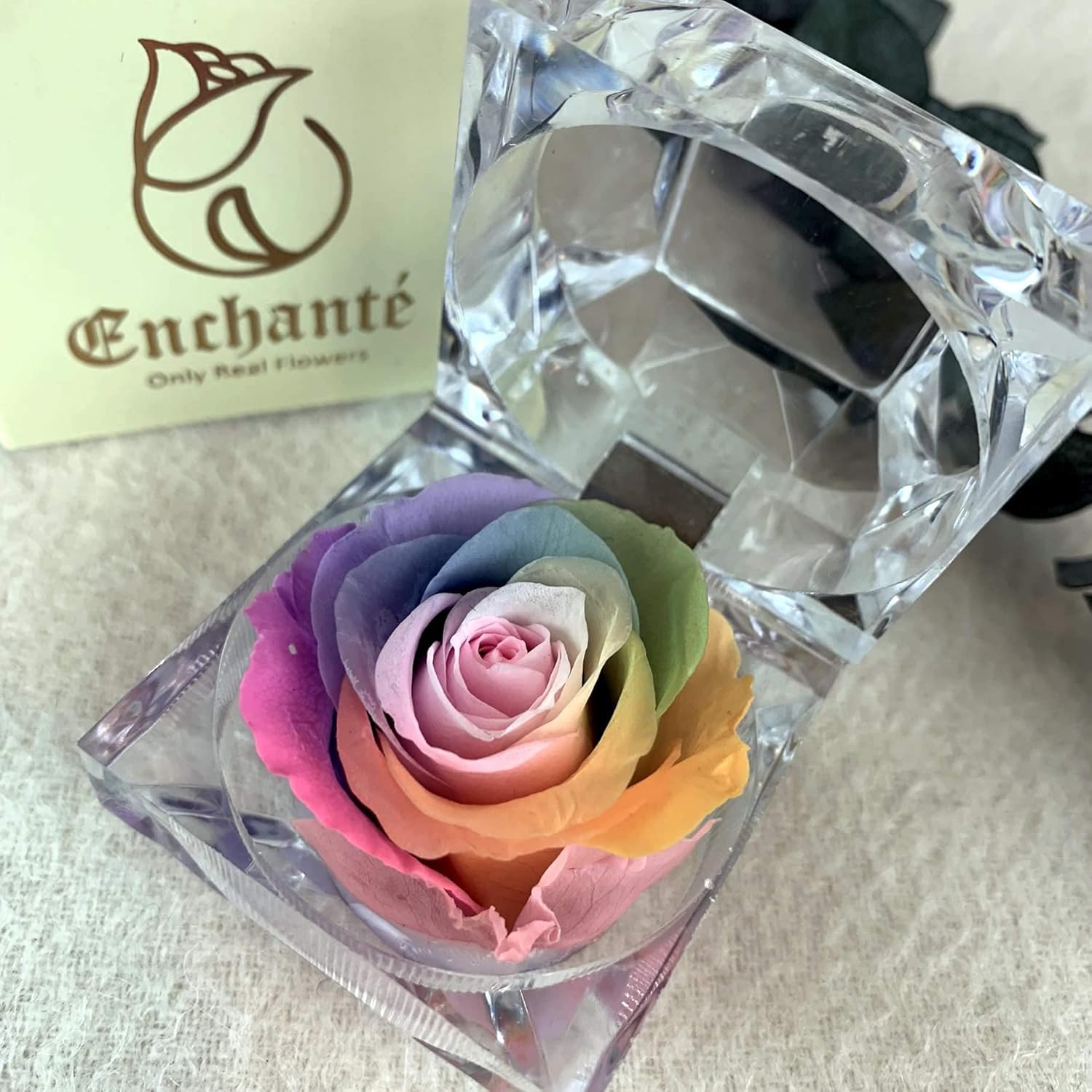 Enchanted Rose in Acrylic Crystal Ring Box Handmade Real Preserved Fresh Flower Best Romantic Gift for her Mother's Day Christmas Unique Surprise Mom Wife NOT Silk (White) - Image 7