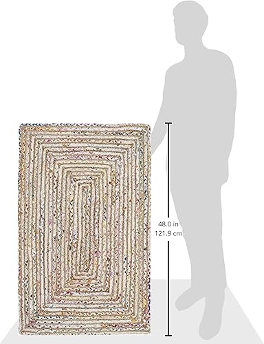 Miniatura 2 de SAFAVIEH - Alfombra de la colección Cape Cod - 2'3" x 4', Beige y Multi, Jute y Algodón hechos a mano, diseño trenzado tejido (CAP202B)