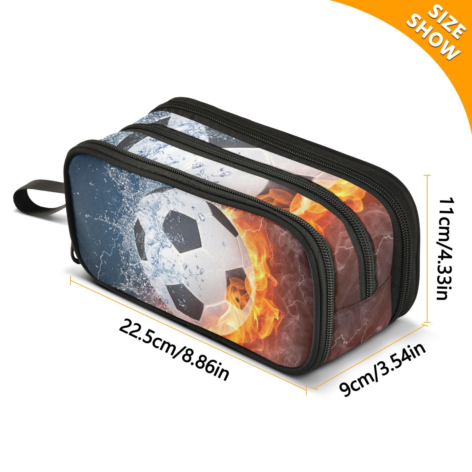 ISAOA Big Capacity Pencil Cases Water and Fire Football Pouch Bag Large Pen Bag Stationery Bag for Girls Boys Adults Student - Image 3