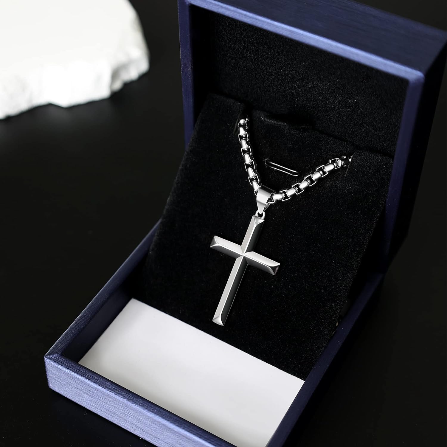 925 Sterling Silver Cross Necklace for Men Women with 4mm Durable Stainless Steel Rolo Chain Necklace 18K White Gold Plated Cross Pendant Necklace Jewelry 16-26 Inches - Image 6