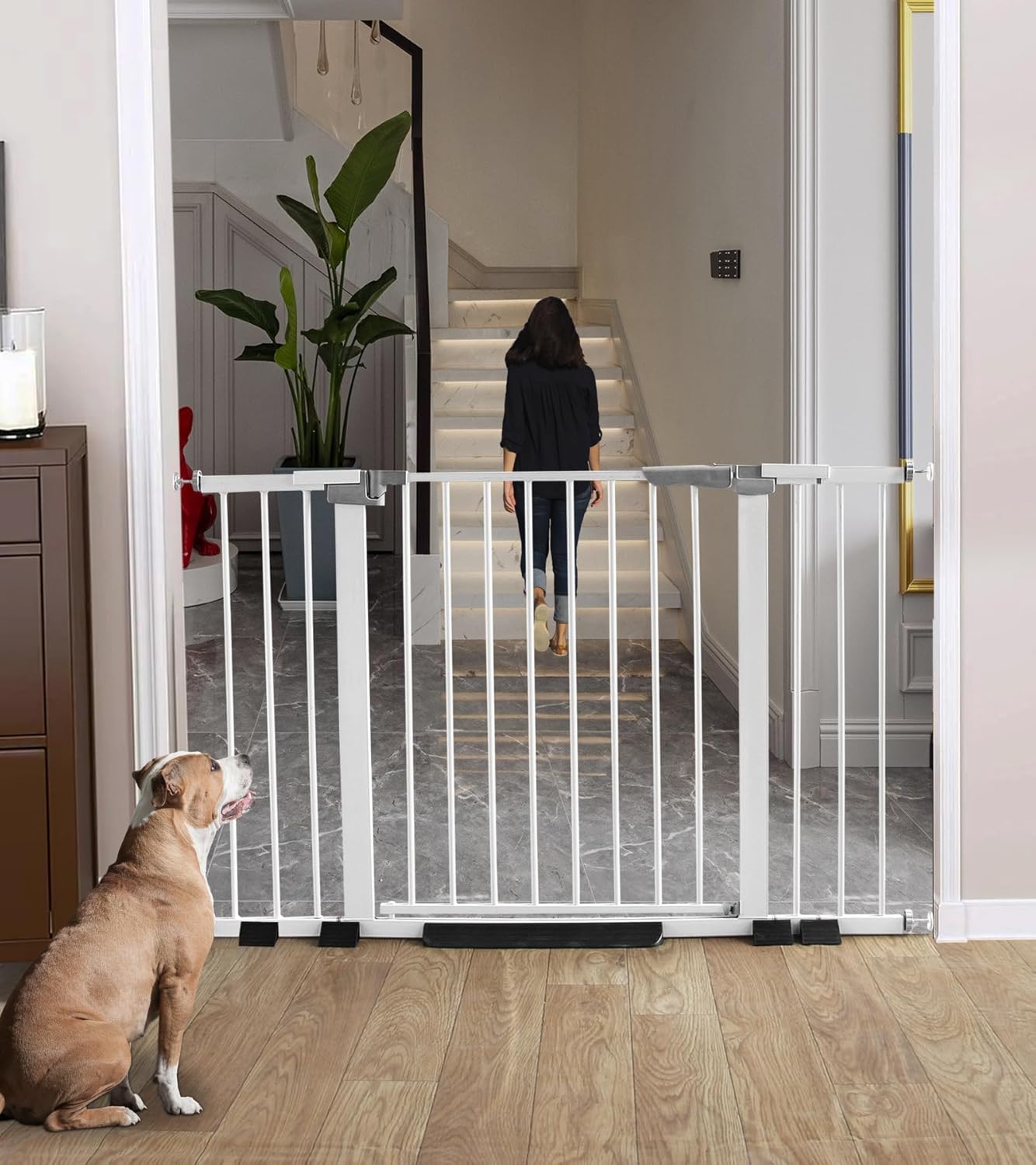 ZJSF Auto Close Retractable Dog Gate for The House, Easy Install Pressure Mounted Pet Gates for Doorways, Walk Thru Baby Gate,Safety Gate for Dog, 30.7" High, Fits Between 30" and 50"