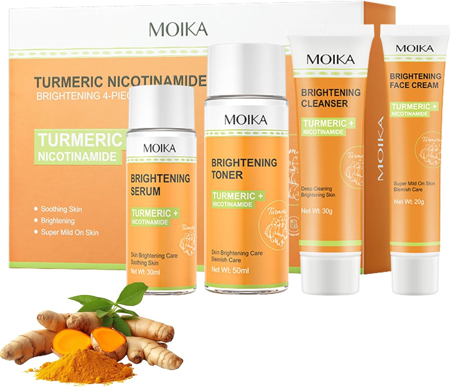 4pc Turmeric Skin Care Gifts Set for Women,Travel Size,Four Step Skincare Kit Contains Face Cleanser,Toner,Facial Cream,Skin Tightening Lift Improve Skin Elasticity For All Skin Types