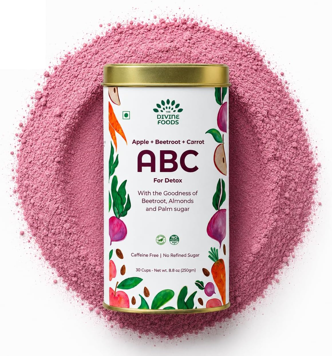 The Divine Foods ABC Latte Mix | Apple, Beetroot, Carrot | No Preservatives | No Refined Sugar | Ready-to-Mix | Added Native Indian Herbs | (250gms) | Apple, Beetroot, Carrot, No Preservatives, No Refined Sugar, Ready-to-Mix, Added Native Indian Herbs