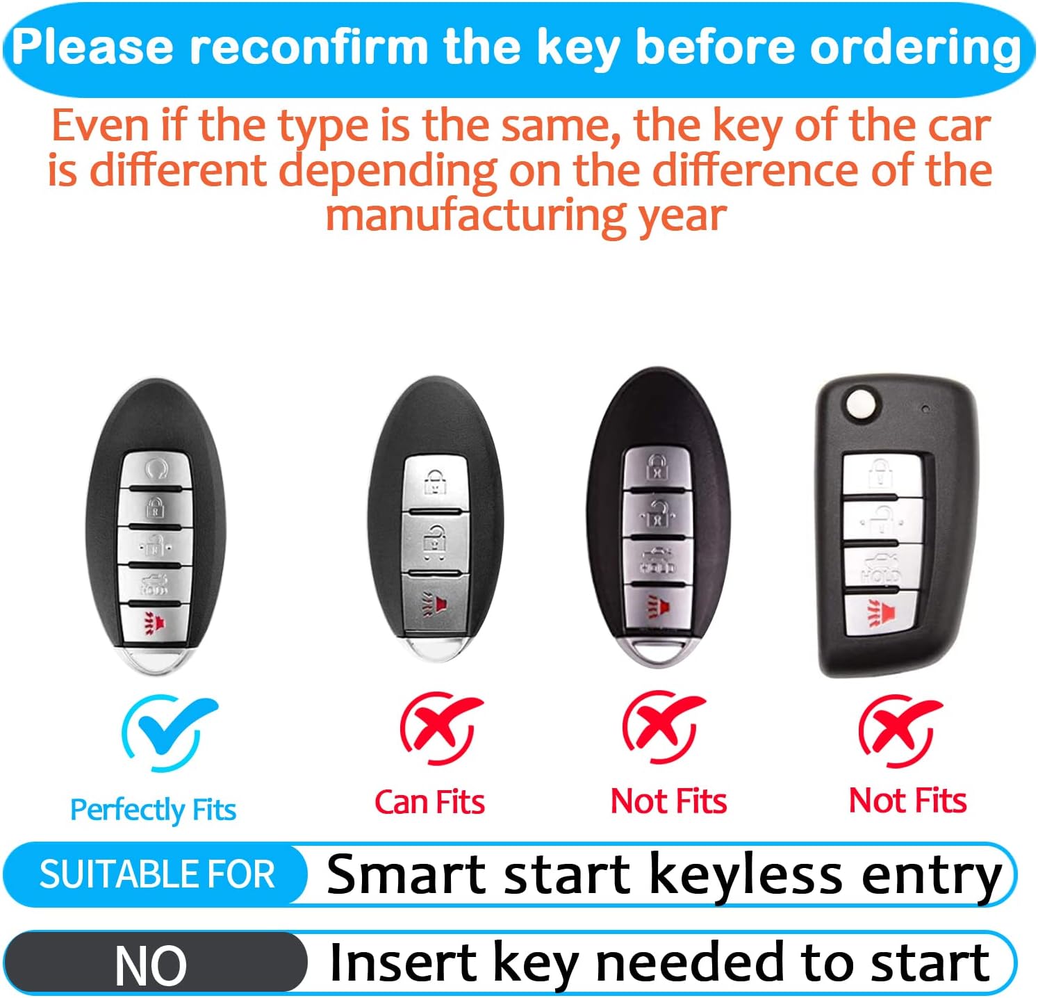 For Nissan Key Fob Cover Keychain Fit for Altima Maxima Rogue Armada Pathfinder Smart Key Shell Case (Black, 5 buttons)