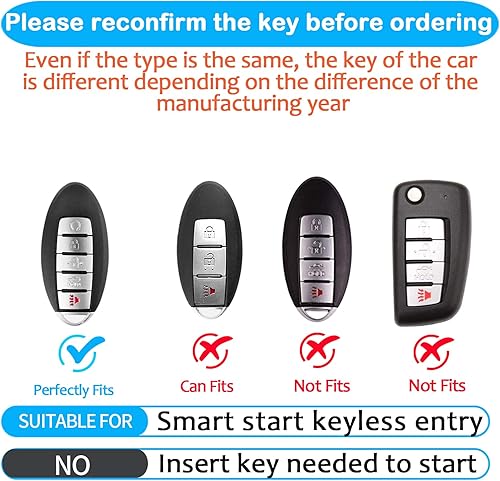 Miniatura 9 de Bqepe Funda de llavero para llave de Nissan para Altima Maxima Rogue Armada Pathfinder Smart Key Shell Case (azul, 4 botones)