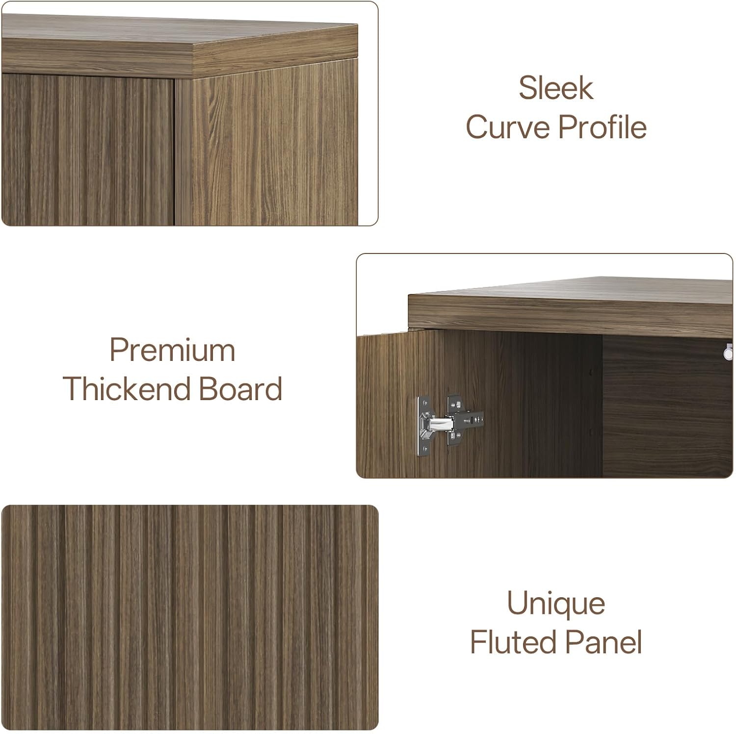 Airynee 31” Sideboard Cabinet with Storage, Fluted Accent Cabinet with Adjustable Shelves, Modern Wood Credenza Cabinets with Pop-up Doors for Entryway Kitchen Living Room Hallway, Brown