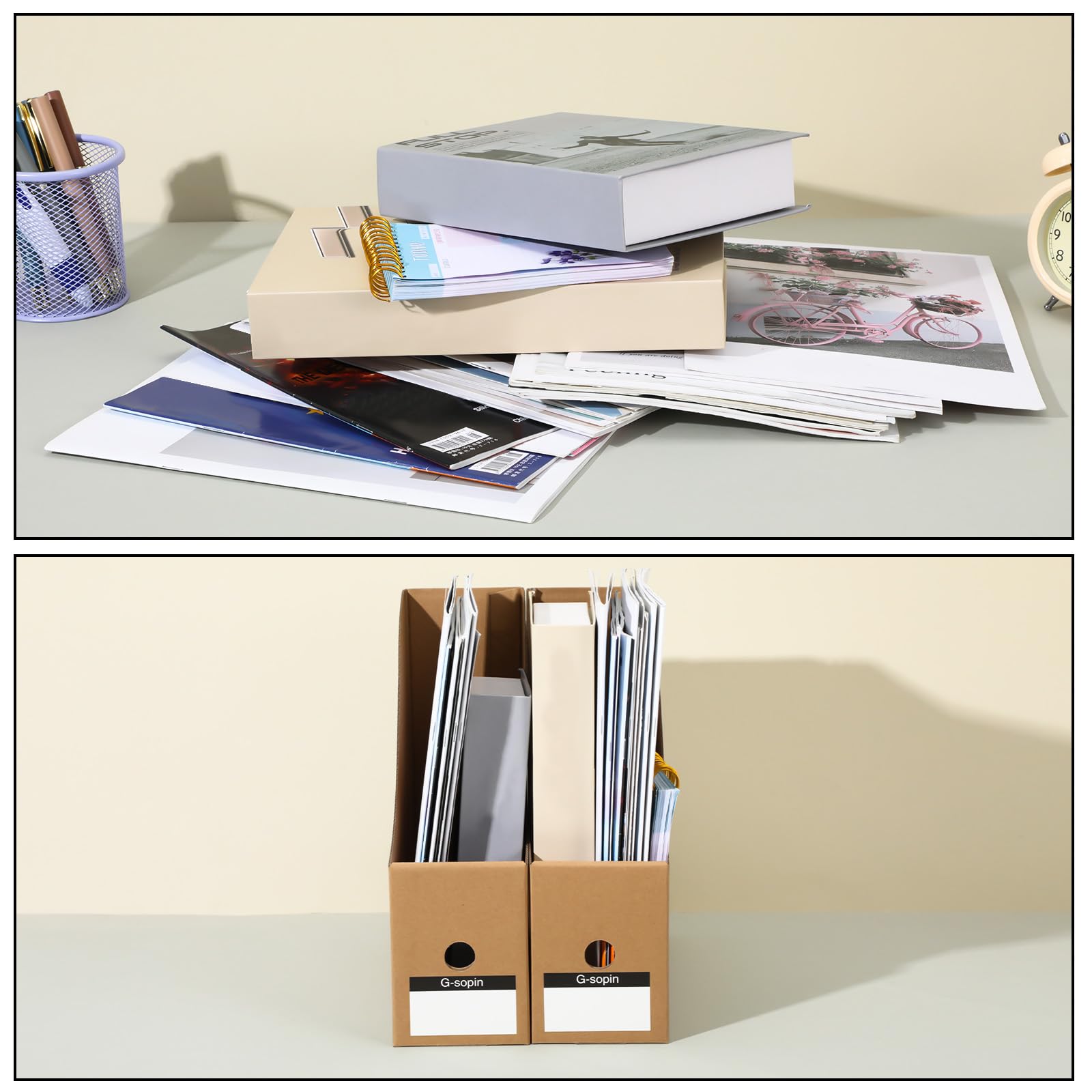 Zeitschriftenhalter aus Karton, stabile Buchkörbe für Klassenzimmer, Bibliothek, 26,7 x 26,9 x 8,9 cm, vertikale Aktenordner, 20 Stück