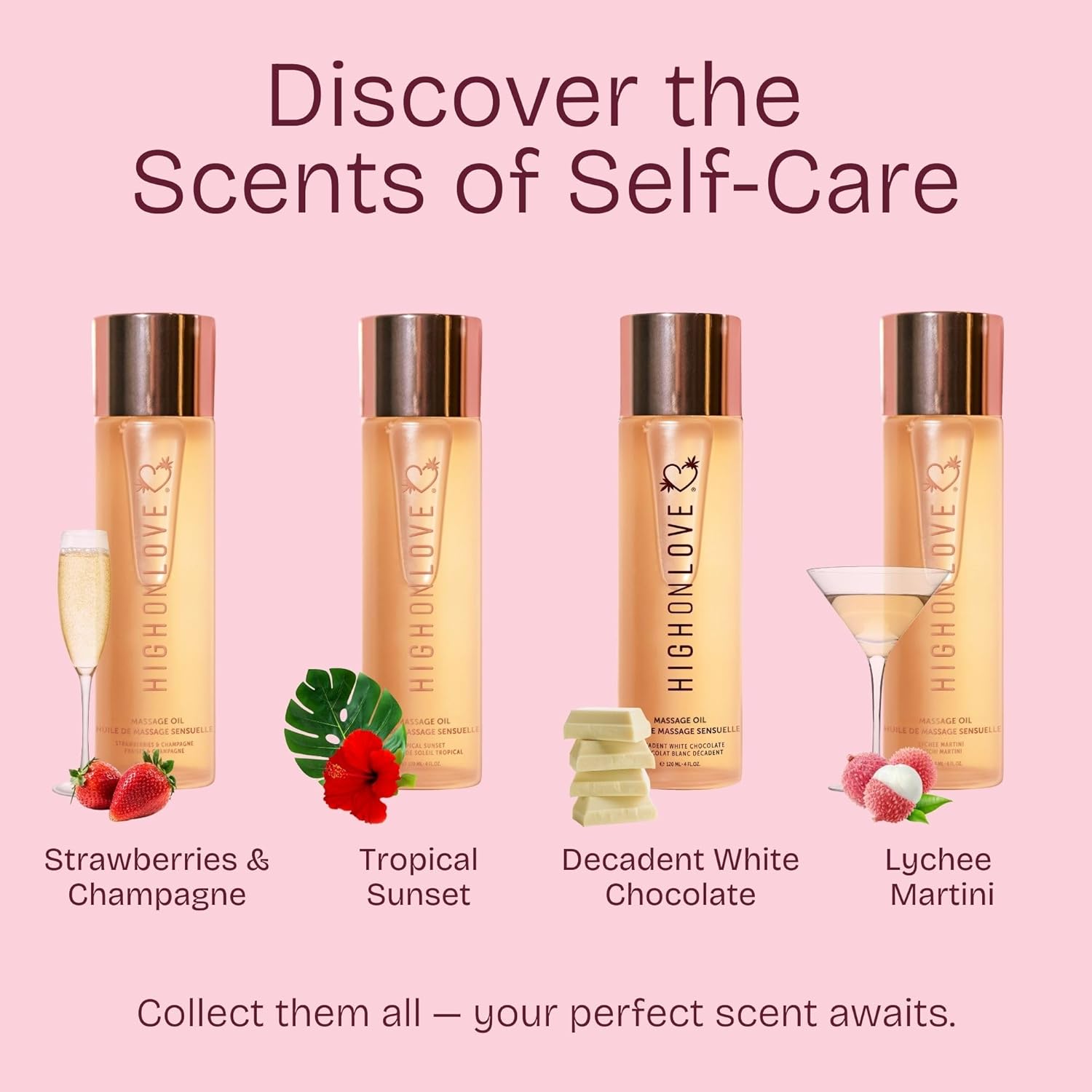 High On Love Natural Body Oil with Hemp Seed, Grape Seed, & Vitamin E Oil - Moisturizing Body Glow with a Non-Greasy, Glowy Finish (120 ml) (Strawberries & Champagne)