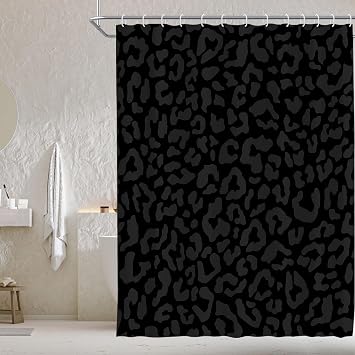 Black Leopard Print Shower Curtain, Cheetah Bath Decor, 72 x 72 in