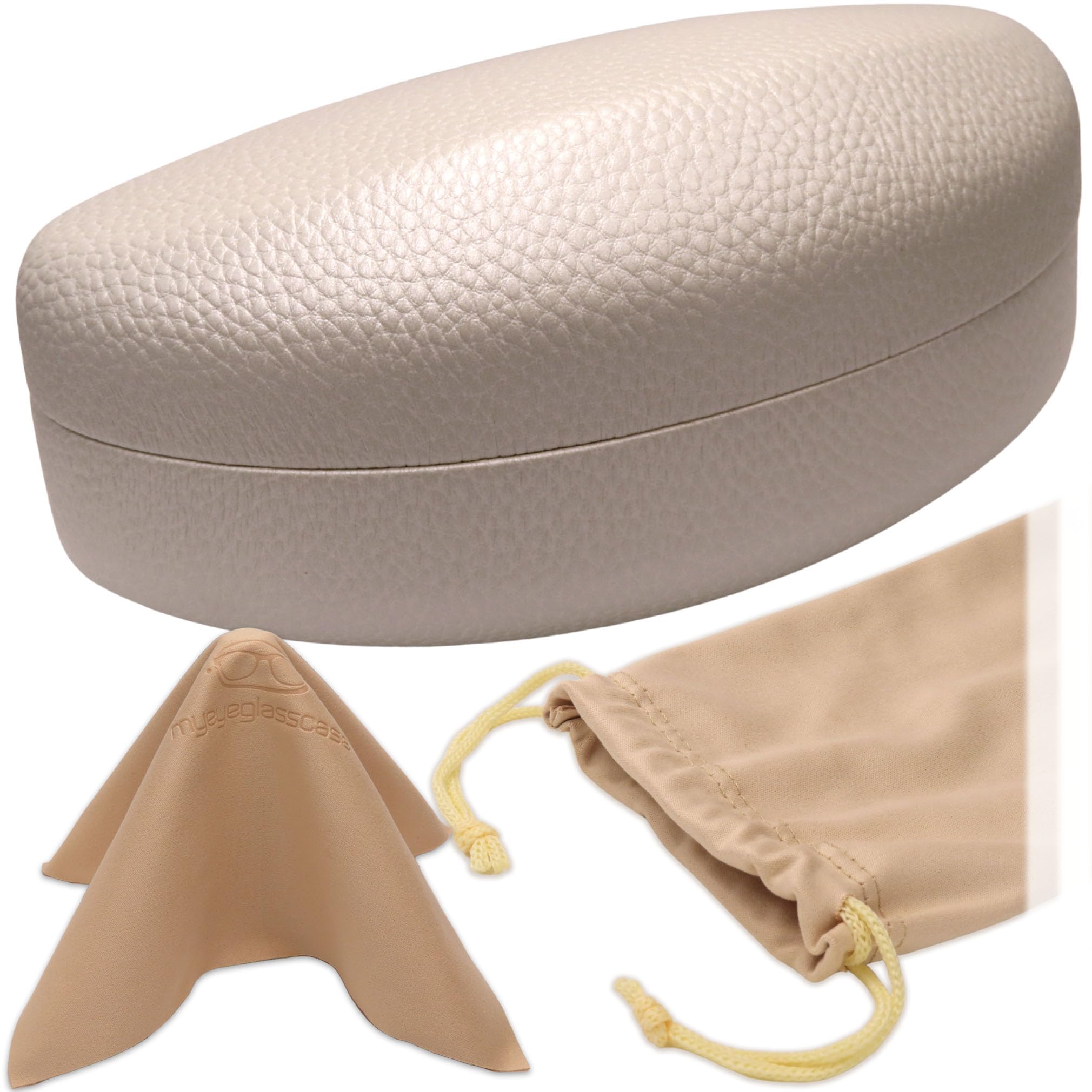 Large Curved Sunglasses Case - Women Hard Shell Glasses Holder - XL Large Eyeglass Case with Pouch &amp;Cloth